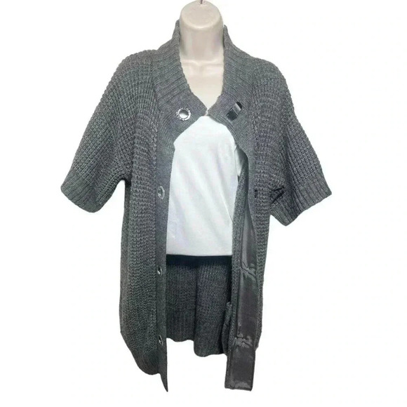 Womens Michael Kors Gray Metal Toggle Cardigan Sweater Wool Blend Size M EUC - Picture 4 of 13